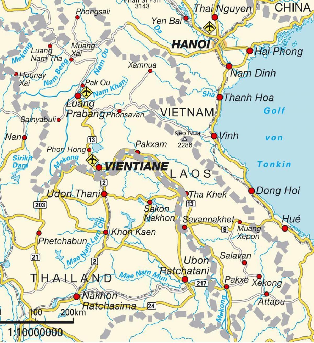 فرودگاه ها در لائوس در نقشه
