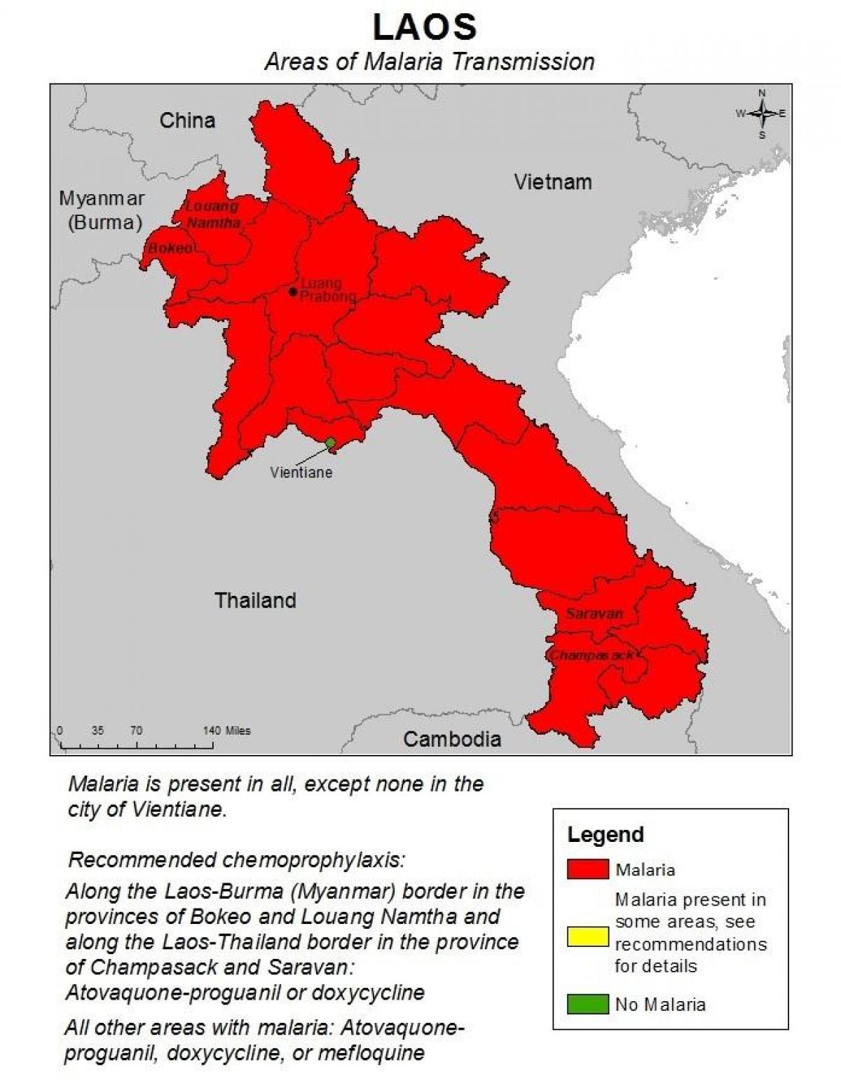 نقشه لائوس مالاریا 